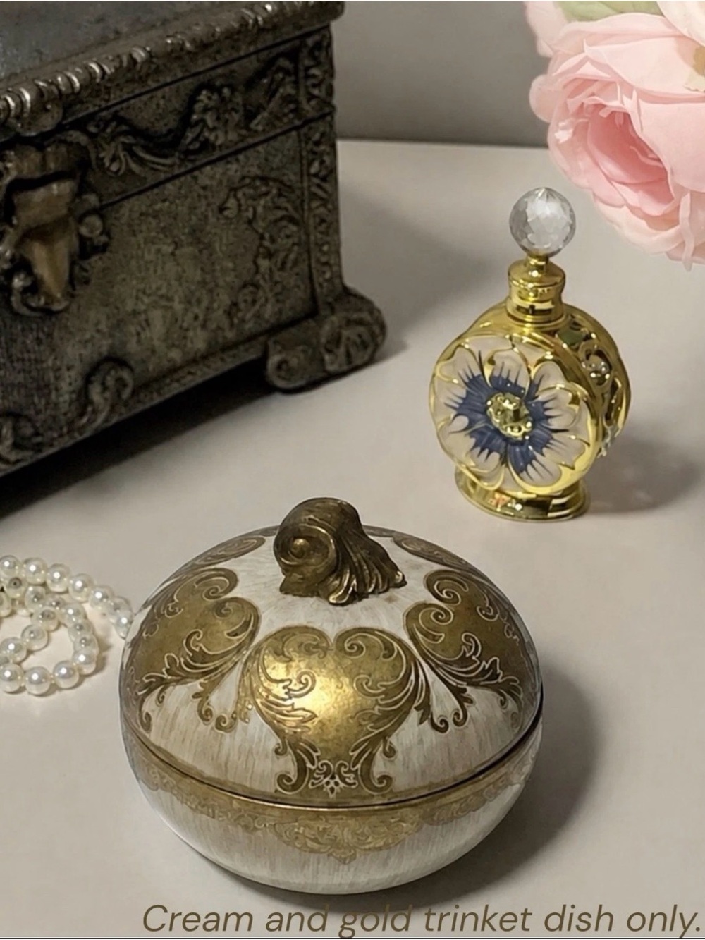 Charter Club Baroque Trinket Jewelry Box Cream Gold Vanity Decor | Golden Glam